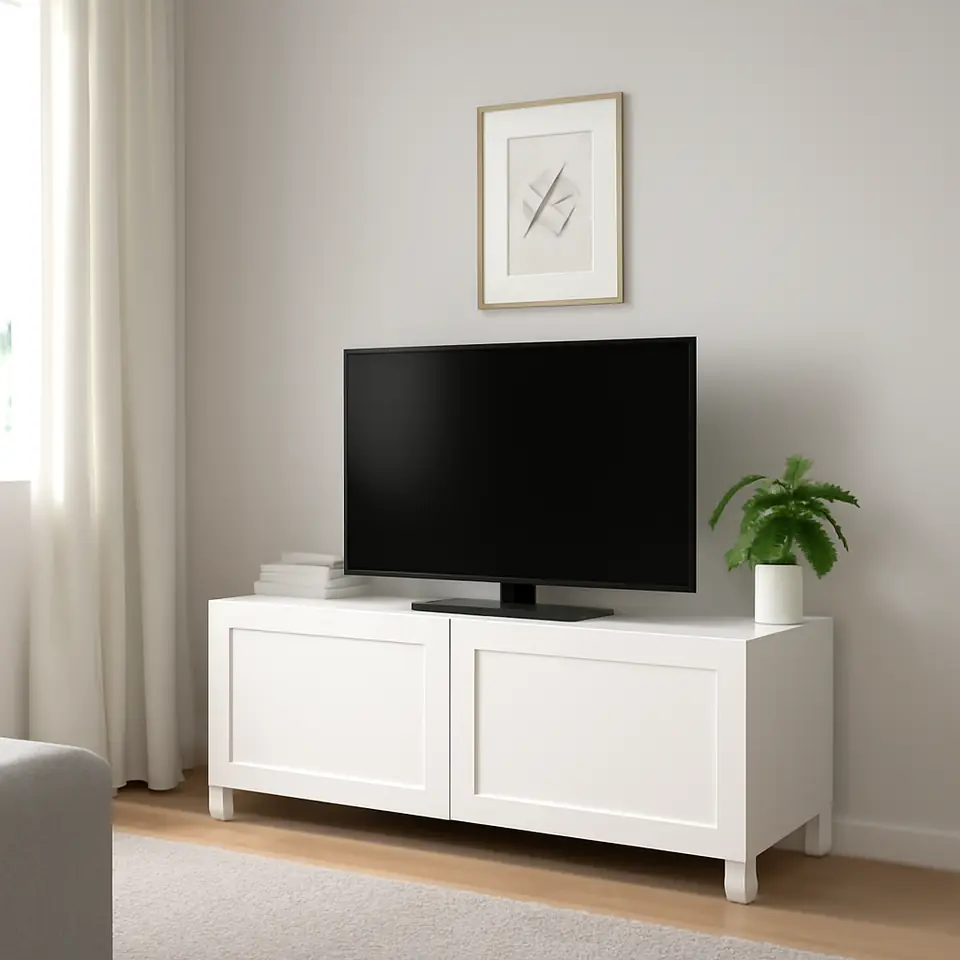 Møbelmontering BESTÅ Tv-bord med låger, hvid Hanviken/Stubbarp/hvid, 120x42x48 cm | Få et tilbud i dag