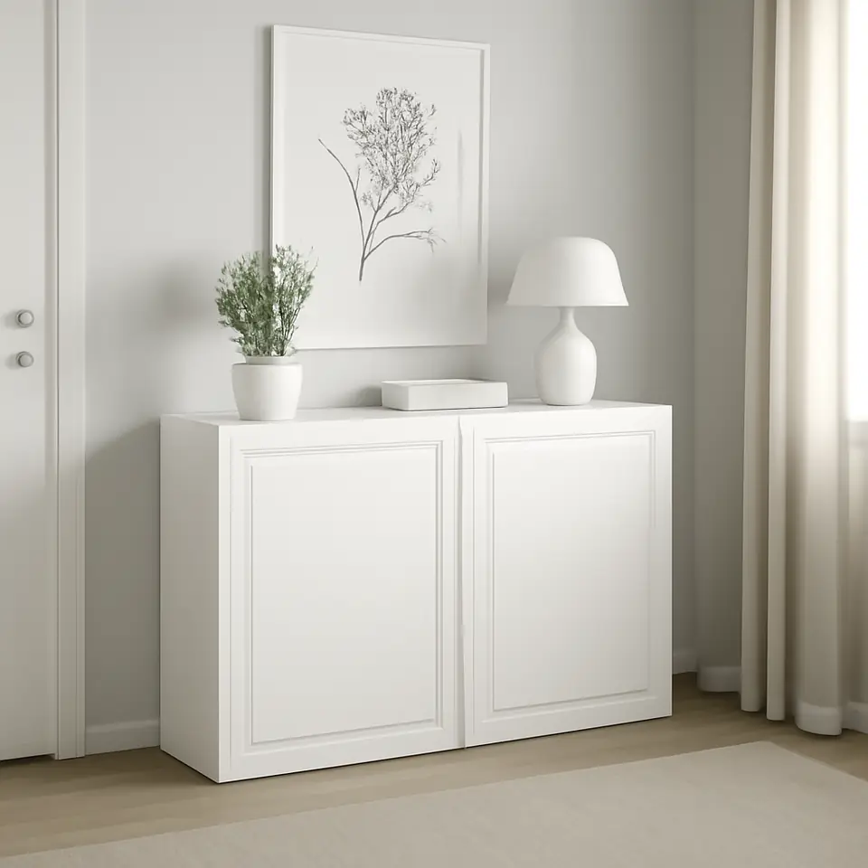 Møbelmontering BESTÅ Reol med døre, hvid/Smeviken hvid, 120x42x64 cm | Samling af Møbler i Rødovre & Kbh