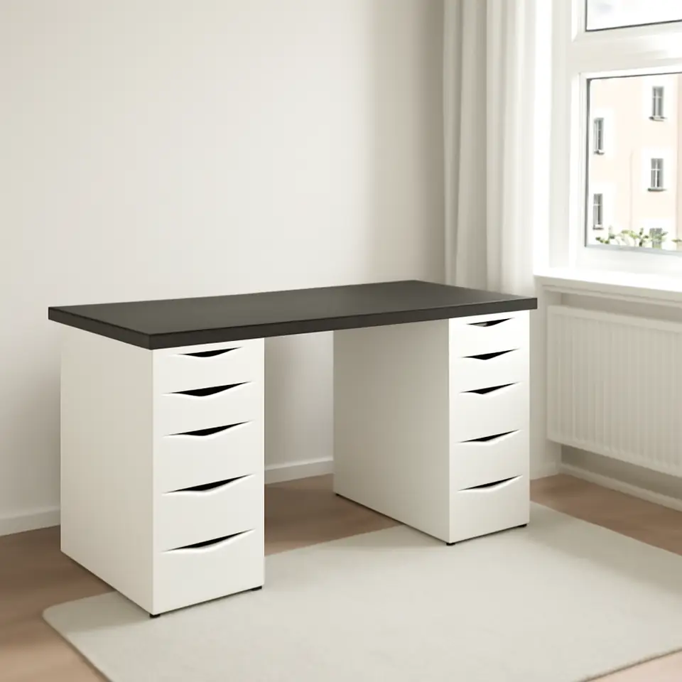 Møbelmontering LAGKAPTEN / ALEX Skrivebord, sortbrun/hvid, 140×60 cm | Få et tilbud i dag