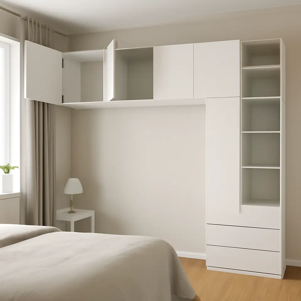 Møbelmontering PLATSA Garderobe med 5 døre + 3 skuffer, hvid/Fonnes hvid, 240x42x241 cm | Få et tilbud i dag