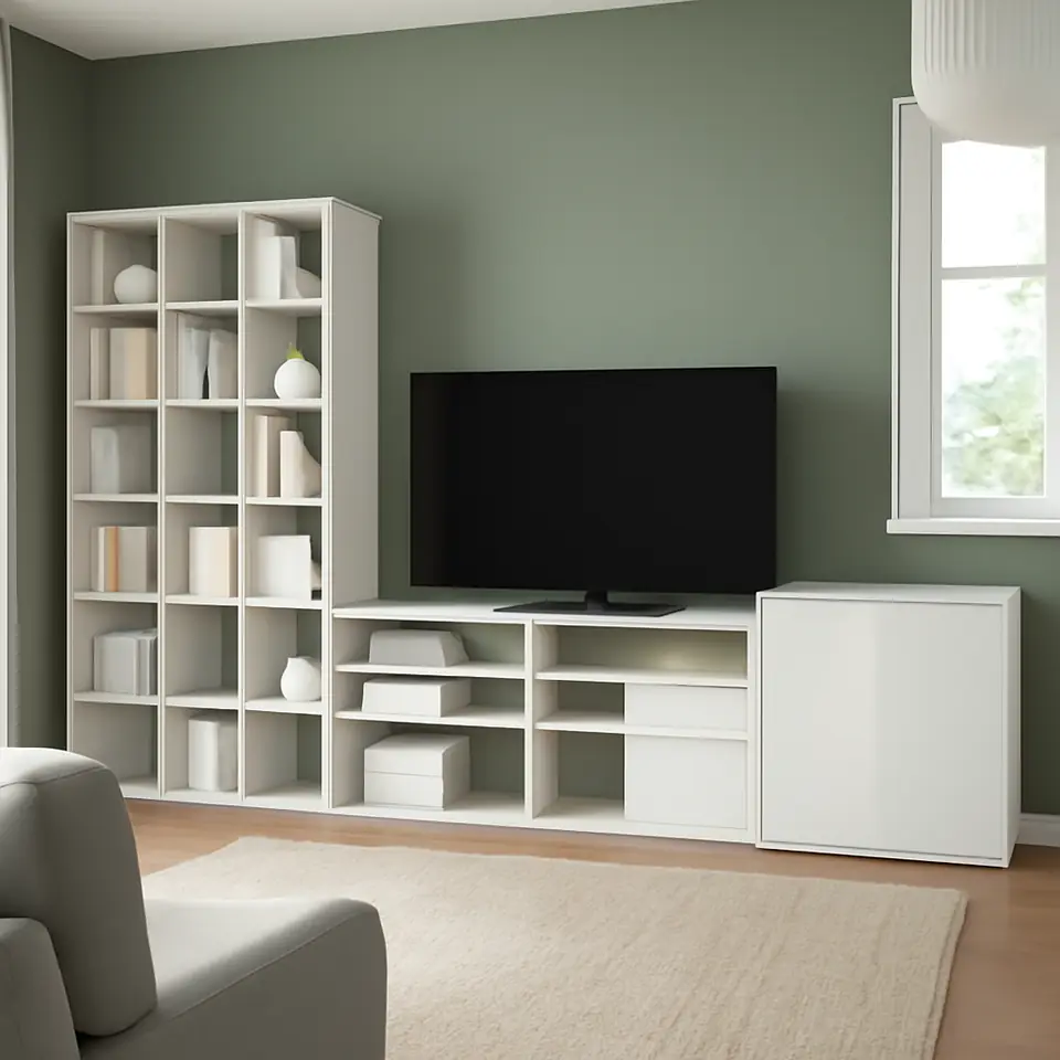 Møbelmontering VIHALS Tv-/opbevaringskombination, hvid, 337x47x200 cm | Få et tilbud i dag