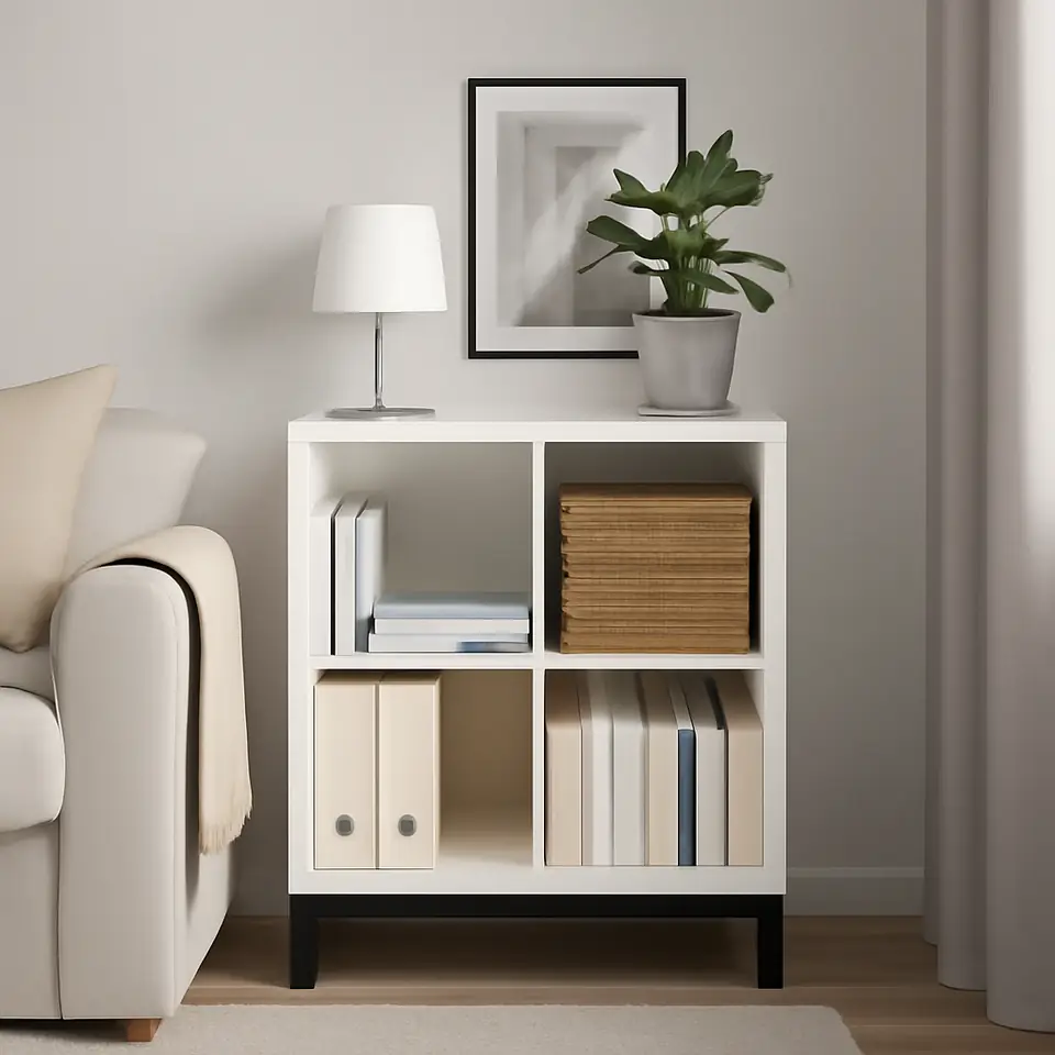 Møbelmontering KALLAX Reol med understel, hvid/sort, 77×94 cm | Billig & Hurtig i København