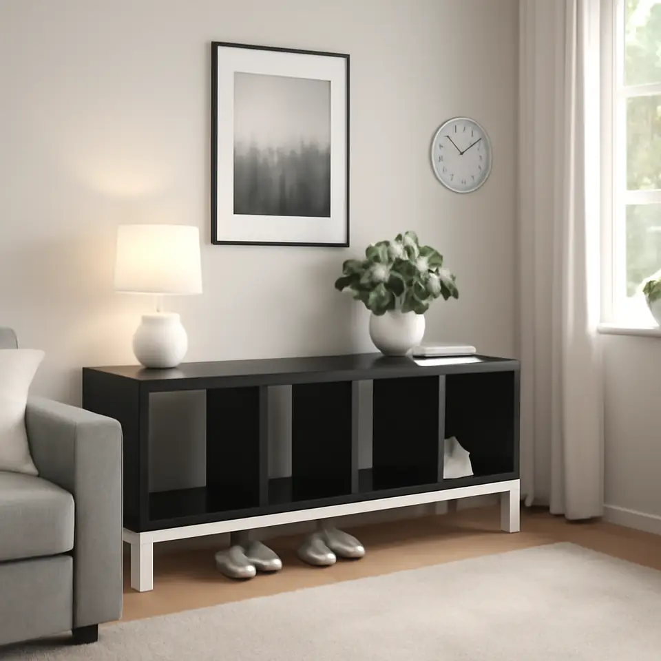 Møbelmontering KALLAX Reol med understel, sortbrun/hvid, 147×59 cm | Billig & Hurtig i København