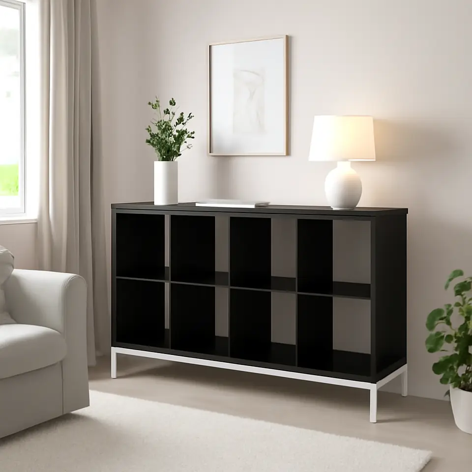 Møbelmontering KALLAX Reol med understel, sortbrun/hvid, 147×94 cm | Få et tilbud i dag