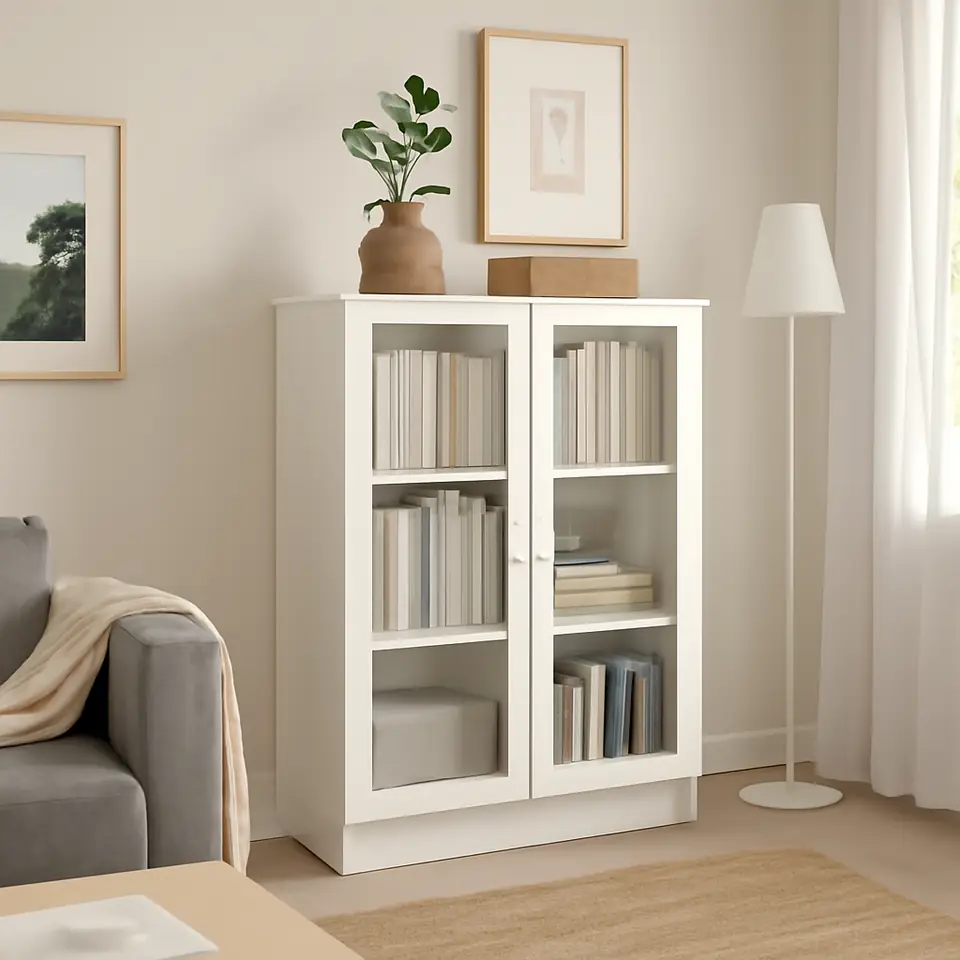 Møbelmontering BILLY / OXBERG Reol med vitrinelåger, hvid, 80x30x106 cm | Få et tilbud i dag