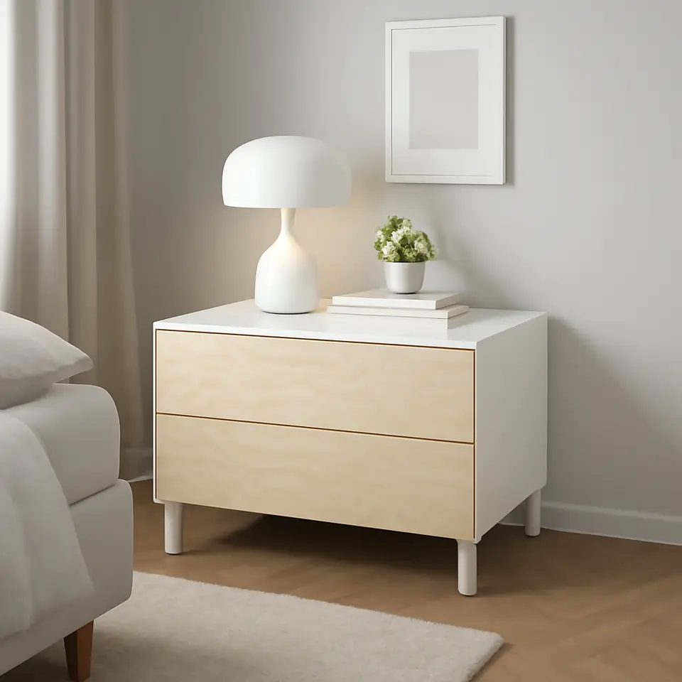 Møbelmontering PLATSA Kommode 2 skuffer, hvid/Kalbåden levende fyrretræsmønster, 80x57x53 cm | Fast Pris i Storkøbenhavn