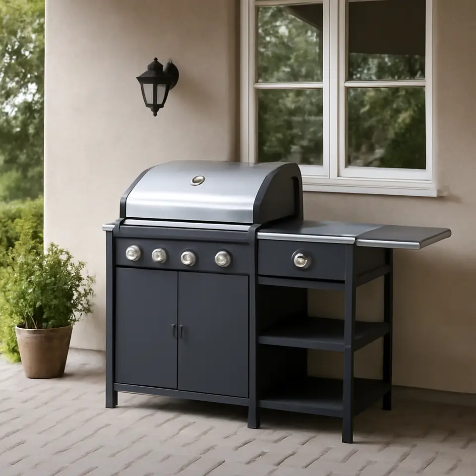 Møbelmontering GRILLSKÄR Gasgrill med sidebrænder/bord, rustfrit stål/udendørs, 126/150×61 cm | Samling af Møbler i Rødovre & Kbh