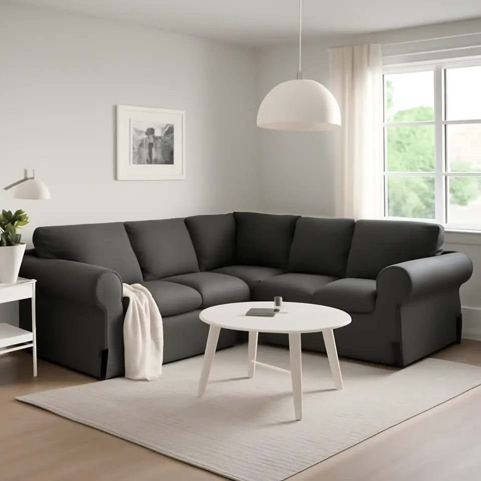 Møbelmontering EKTORP Hjørnesofa 4-pers., Hakebo mørkegrå | Fast Pris i Storkøbenhavn