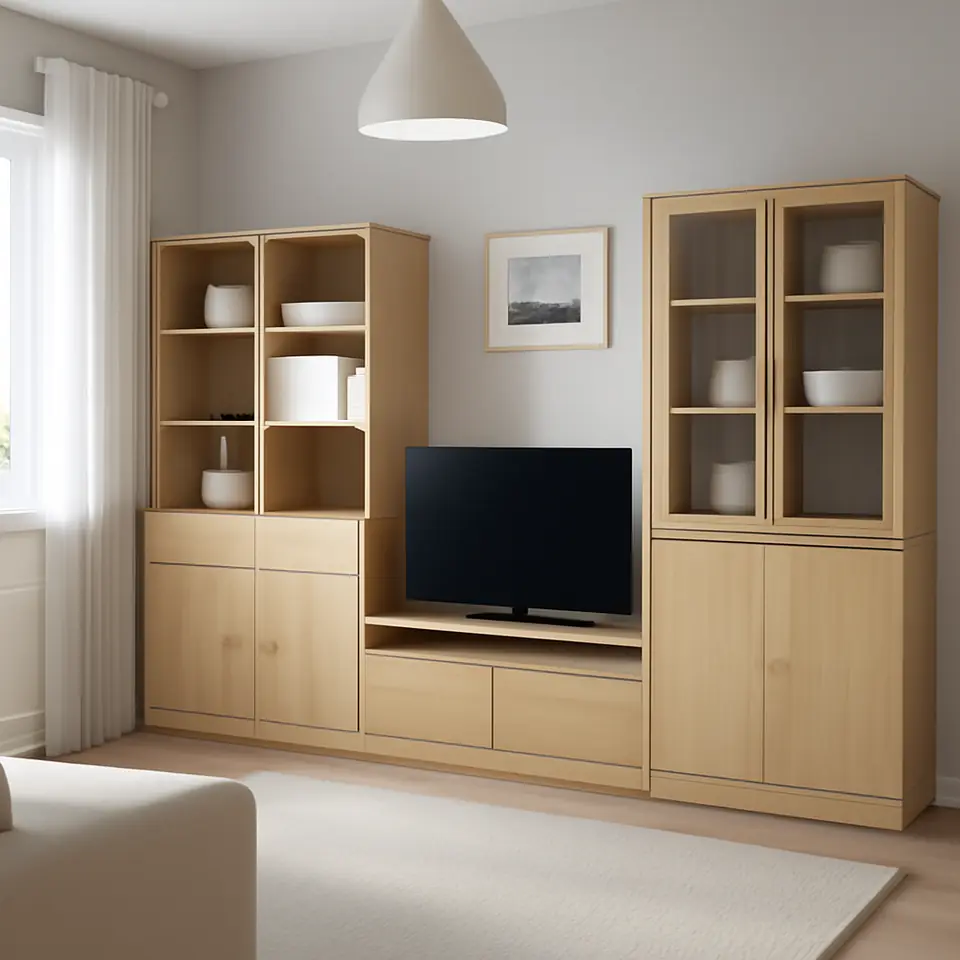Møbelmontering TONSTAD Tv-møbel, kombination, egetræsfiner/klart glas, 381x47x201 cm | Samling af Møbler i Rødovre & Kbh