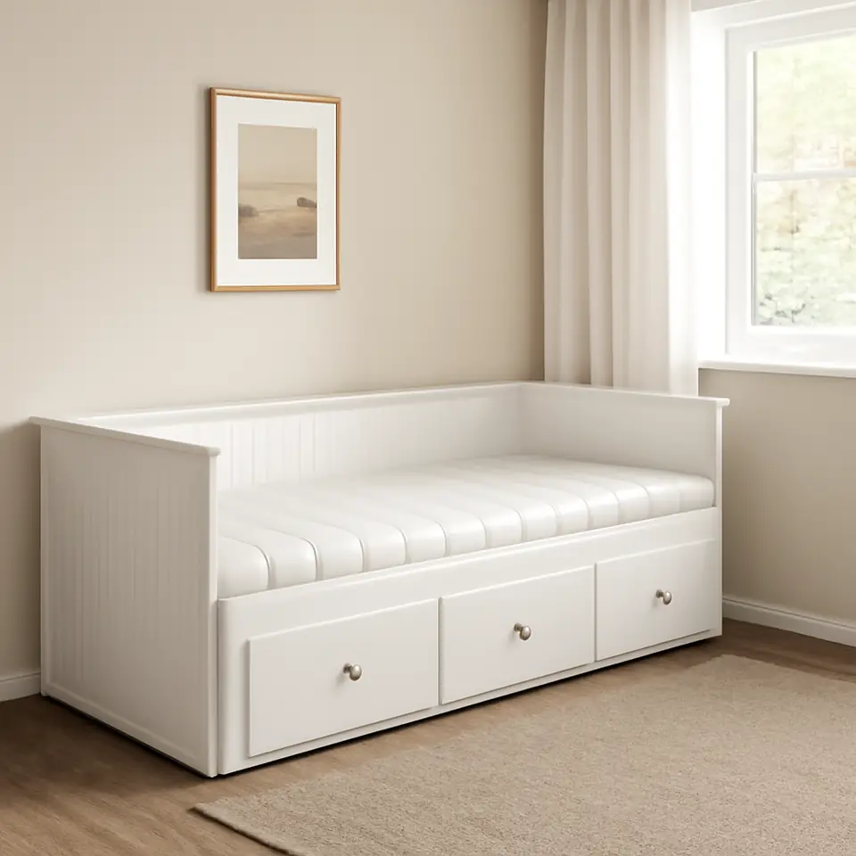 Møbelmontering HEMNES Sovesofa 3 skuffer/2 madrasser, hvid/Åfjäll medium, 80×200 cm | Få et tilbud i dag