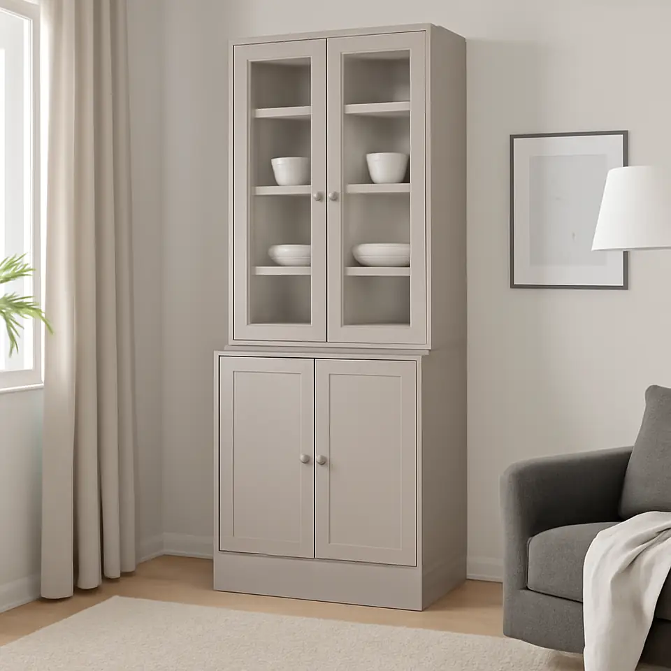 Møbelmontering HAVSTA Opbevaring med vitrinelåger, gråbeige, 81x47x212 cm | Fast Pris i Storkøbenhavn