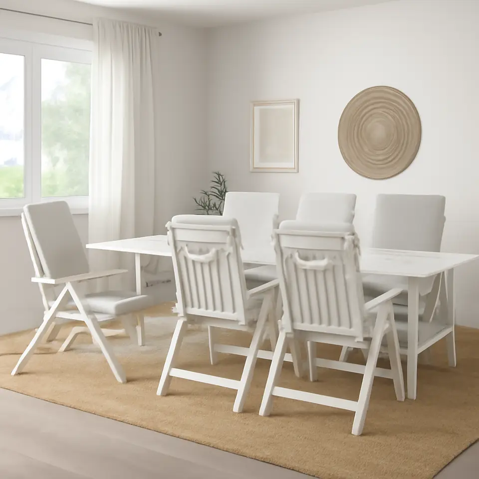 Møbelmontering BONDHOLMEN Bord+6 hvilestole, ude, hvid/beige/Frösön/Duvholmen beige | Professionel Møbelmontør