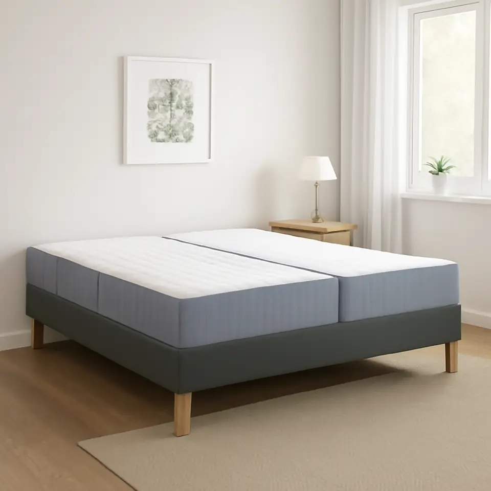 Møbelmontering LYNGÖR Kontinentalseng, Vågstranda fast/medium/lyseblå mørkegrå, 180×200 cm | Professionel Møbelmontør