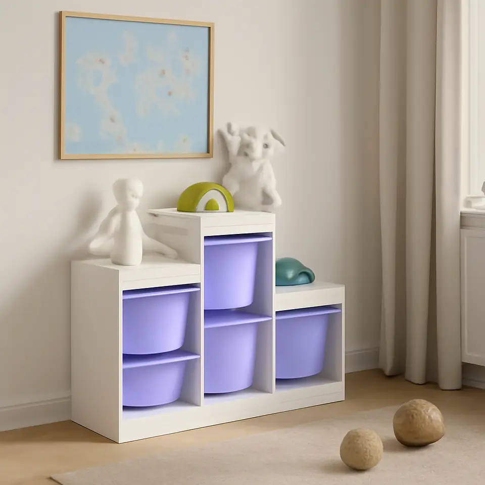 Møbelmontering TROFAST Opbevaringskombination med bokse, hvid/lilla, 99x44x94 cm | Fast Pris i Storkøbenhavn