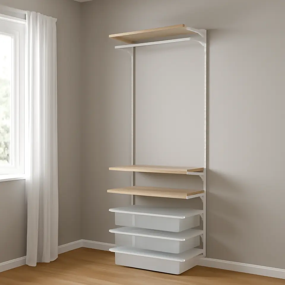 Møbelmontering BOAXEL Garderobekombination, hvid/eg, 62x40x201 cm | Samling af Møbler i Rødovre & Kbh
