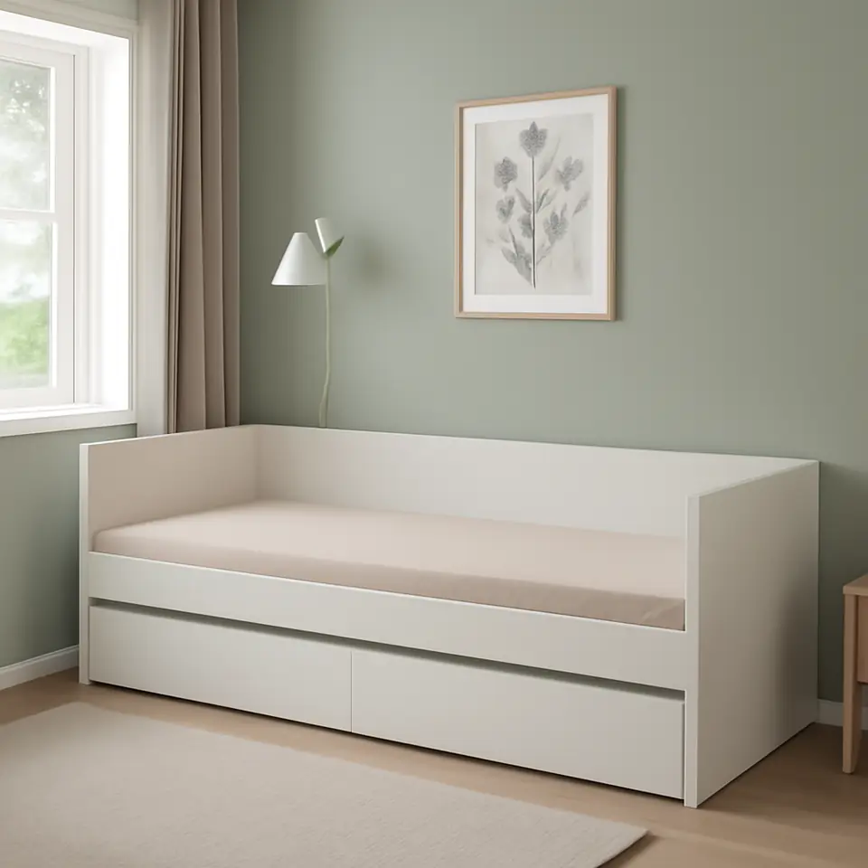 Møbelmontering VIHALS Sovesofa med opbevaring/1 madras, hvid/Vannareid fast, 80×200 cm | Billig & Hurtig i København