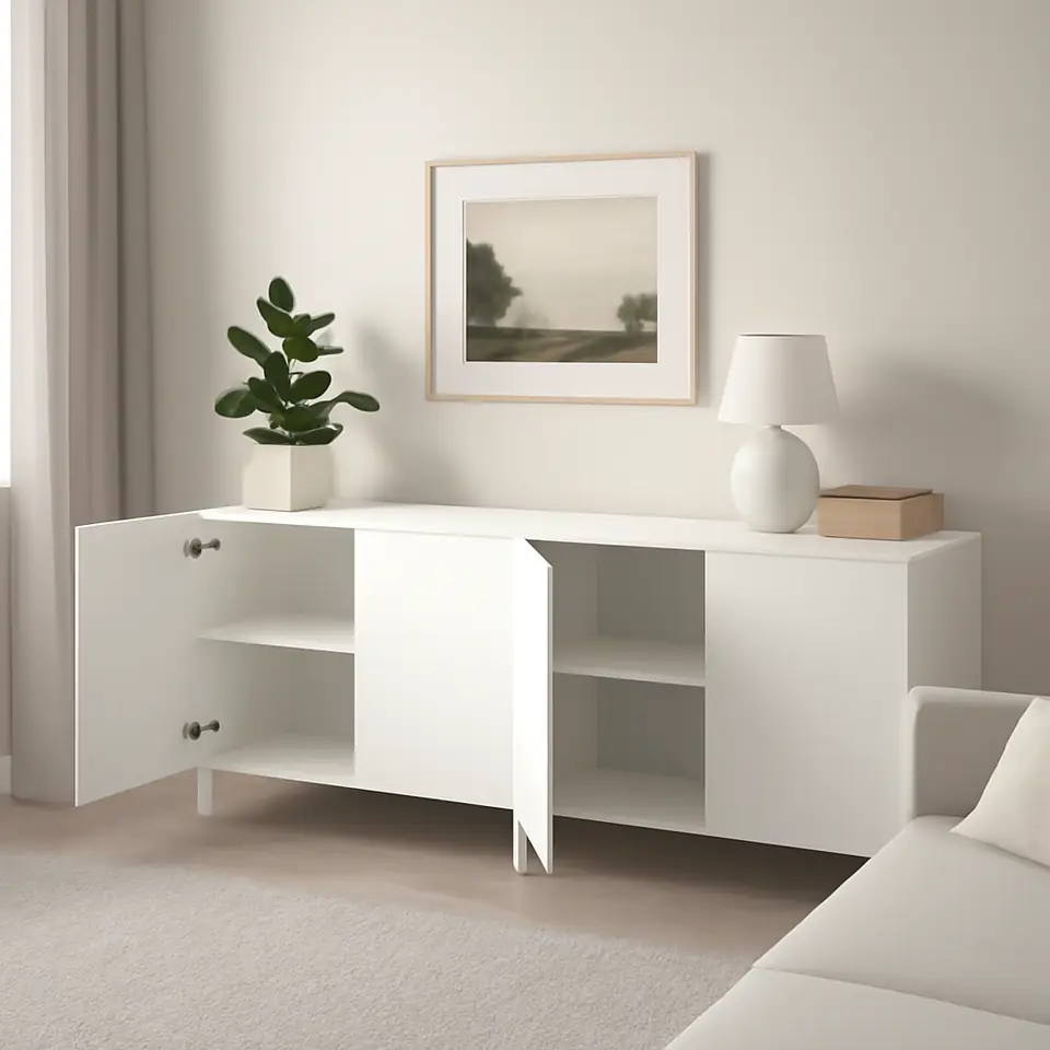 Møbelmontering PLATSA Opbevaring med låger, hvid/Fonnes hvid, 160x57x73 cm | Fast Pris i Storkøbenhavn