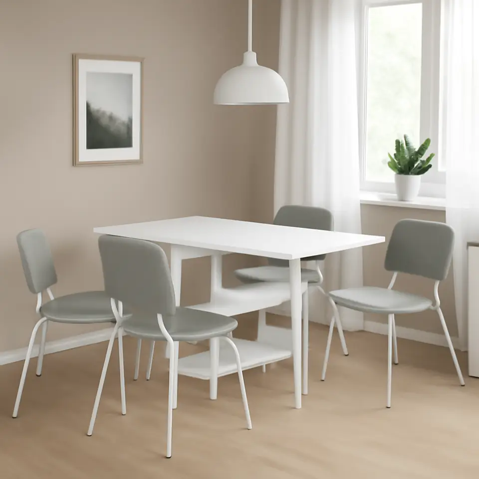 Møbelmontering VIHALS / VIHALS Bord og 4 stole, klapbord hvid/hvid Tibbleby gråbeige, 39/95/151×90 cm | Fast Pris i Storkøbenhavn