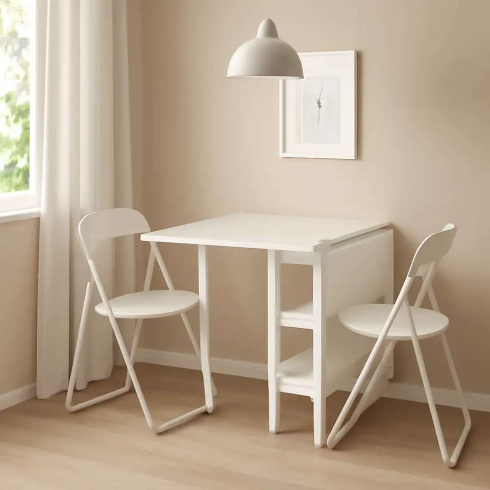 Møbelmontering VIHALS / VIHALS Bord og 2 klapstole, klapbord hvid/hvid, 39/95/151×90 cm | Få et tilbud i dag