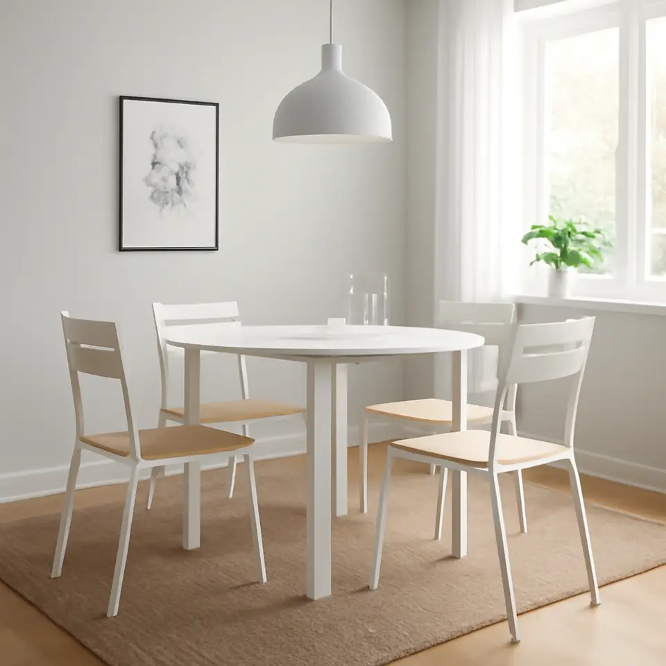 Møbelmontering VIHALS / BUSLÄTT Bord og 4 stole, hvid hvid/hvid fyr, 107 cm | Billig & Hurtig i København