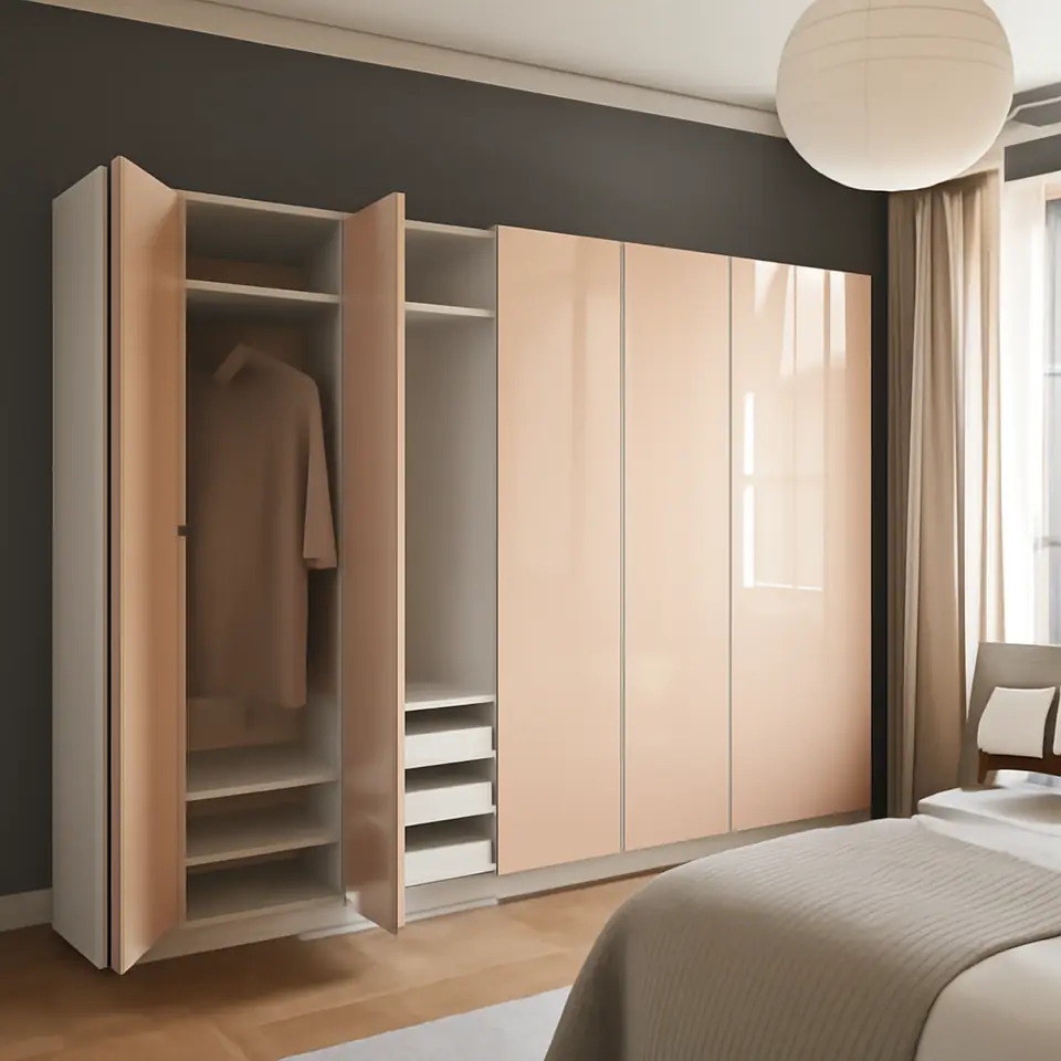 Møbelmontering PAX / FARDAL Garderobekombination, hvid/højglans lys orange, 300x60x236 cm | Samling af Møbler i Rødovre & Kbh