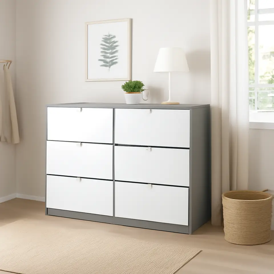 Møbelmontering VISTHUS Kommode 8 skuffer, grå/hvid, 122×96 cm | Fast Pris i Storkøbenhavn