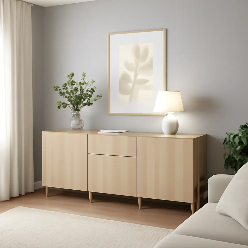 Møbelmontering BESTÅ Opbevaring med skuffer, egetræsmønster med hvid bejdse/Lappviken/Stubbarp egetræsmønster med hvid bejdse, 180x42x74 cm | Professionel Møbelmontør