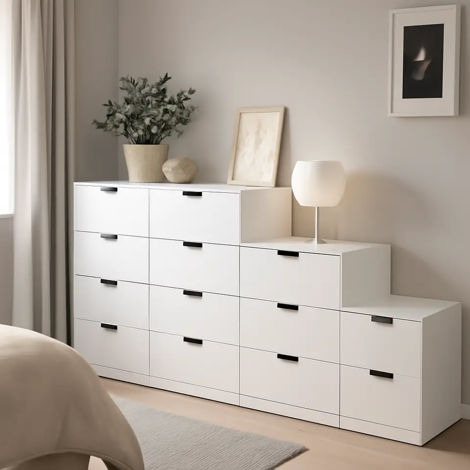 Møbelmontering NORDLI Kommode 9 skuffer, hvid, 160×99 cm | Professionel Møbelmontør