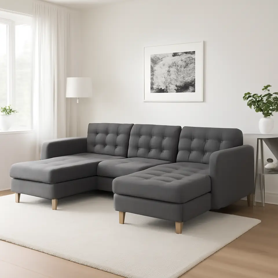 Møbelmontering LANDSKRONA Hjørnesofa, 6-pers., med chaiselong/Gunnared mørkegrå/træ | Samling af Møbler i Rødovre & Kbh