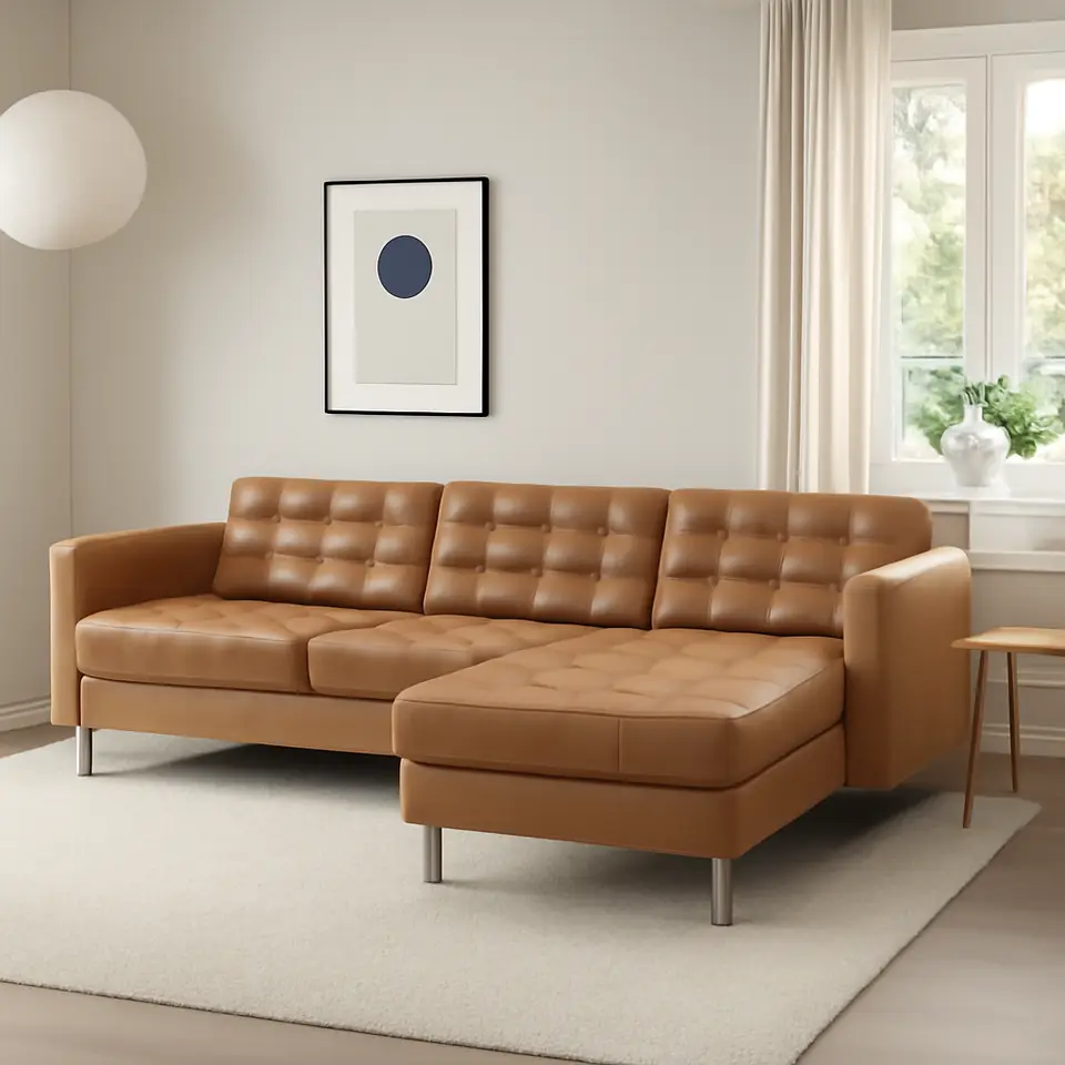 Møbelmontering LANDSKRONA 3-pers. sofa, med chaiselong/Grann/Bomstad gyldenbrun/metal | Professionel Møbelmontør