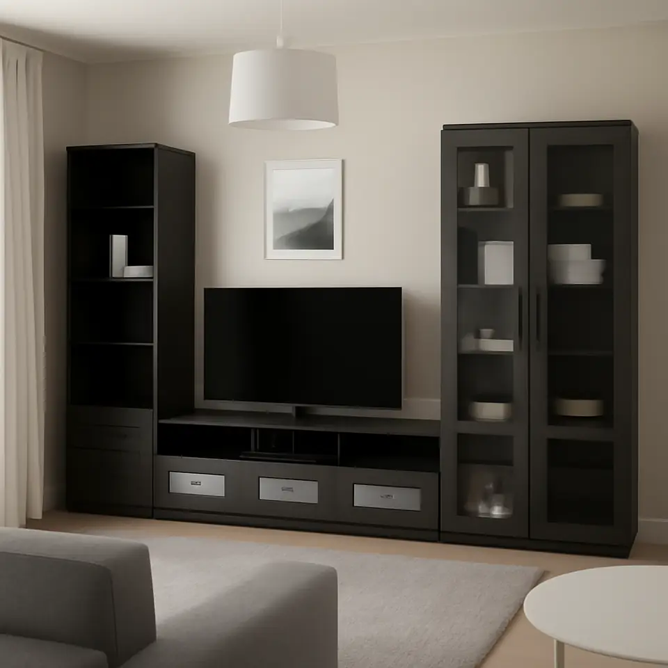 Møbelmontering BRIMNES Tv-møbel med vitrinelåger, sort, 320x41x190 cm | Samling af Møbler i Rødovre & Kbh