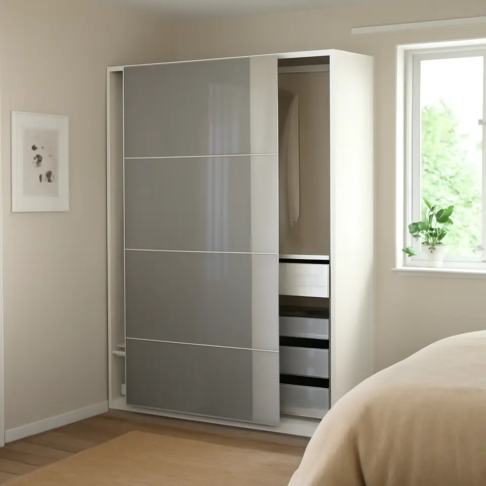 Møbelmontering PAX / HOKKSUND Garderobekombination, hvid/højglans lysegrå, 150x66x201 cm | Billig & Hurtig i København
