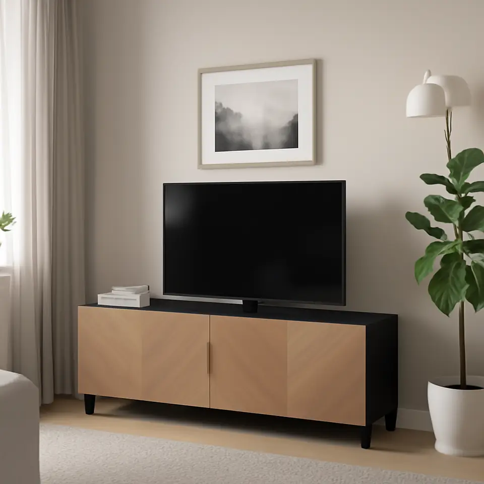Møbelmontering BESTÅ Tv-bord med låger, sortbrun/Hedeviken/Stubbarp egetræsfiner, 120x42x48 cm | Billig & Hurtig i København