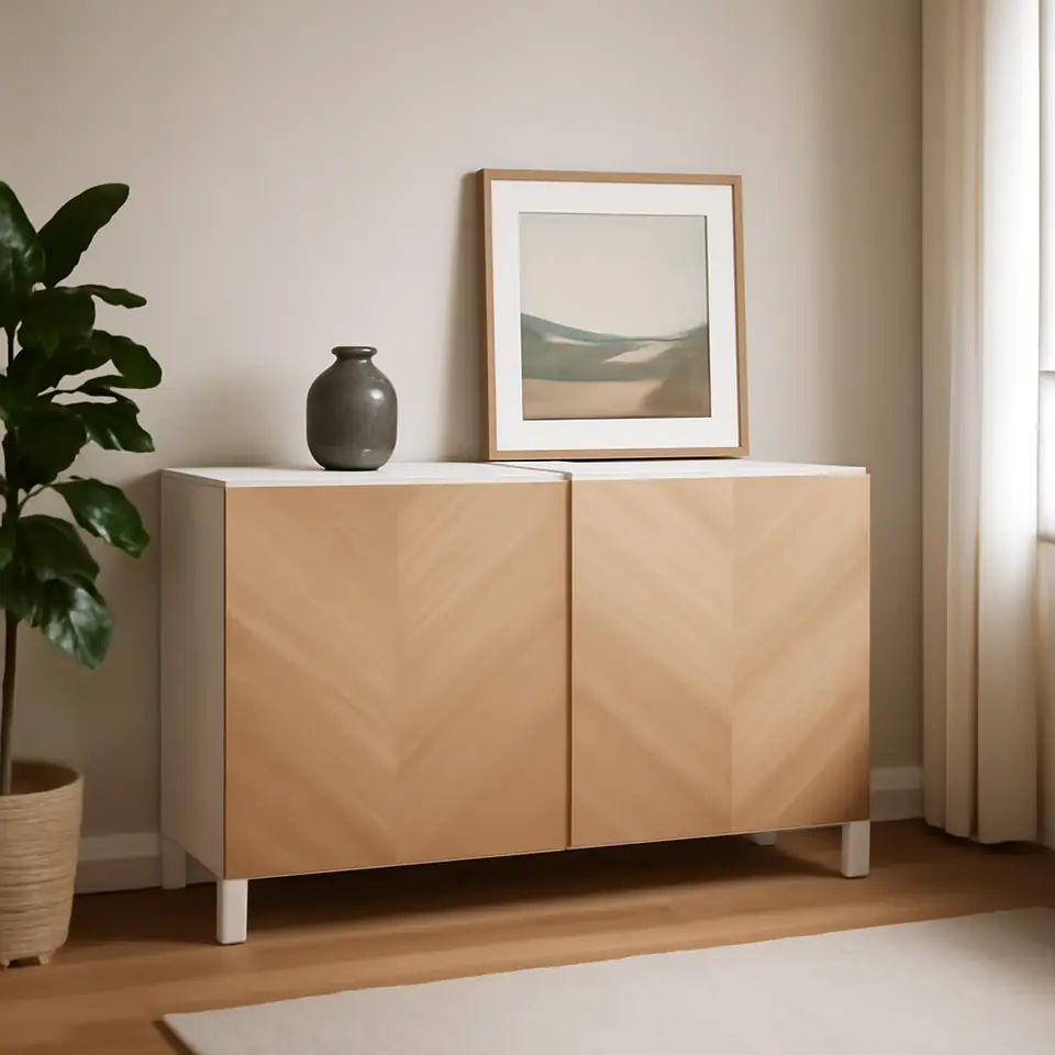 Møbelmontering BESTÅ Opbevaring med låger, hvid/Hedeviken/Stubbarp egetræsfiner, 120x42x74 cm | Samling af Møbler i Rødovre & Kbh