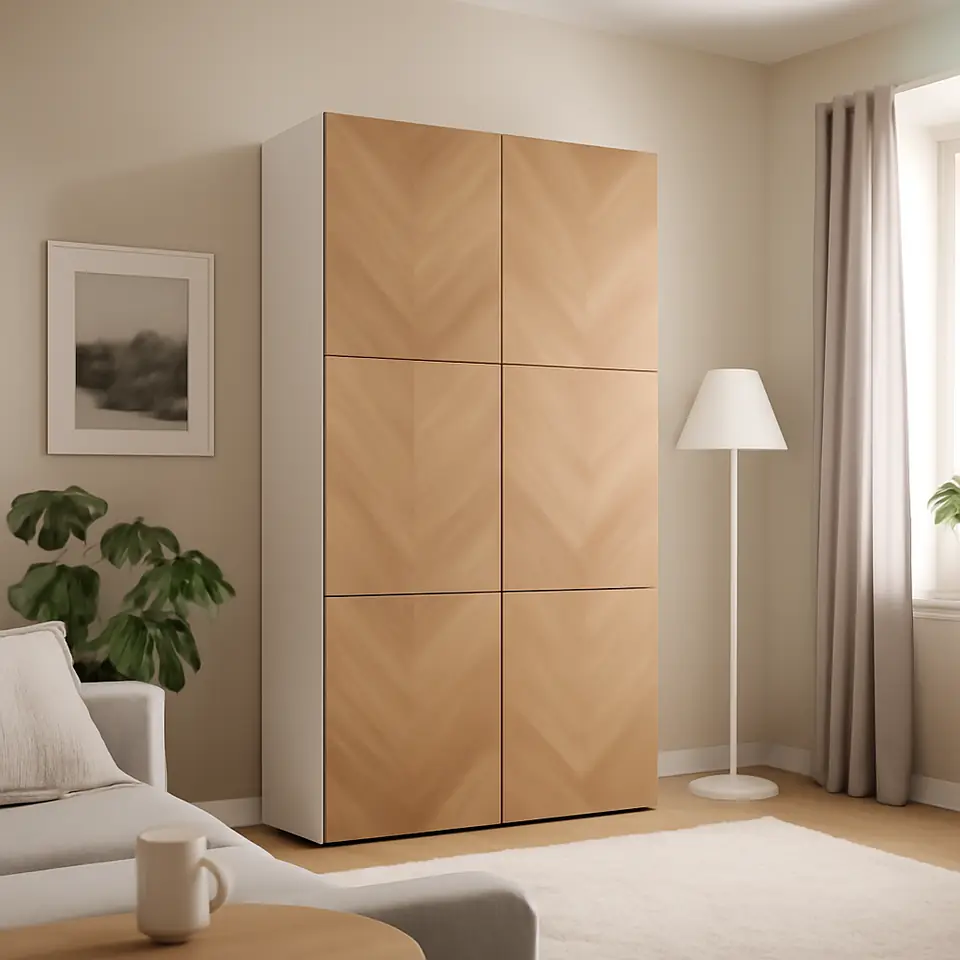Møbelmontering BESTÅ Opbevaring med låger, hvid/Hedeviken egetræsfiner, 120x42x193 cm | Billig & Hurtig i København