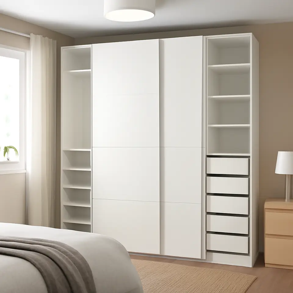 Møbelmontering PAX / MEHAMN Garderobeskab, hvid/dobbeltsidet hvid, 250x66x236 cm | Professionel Møbelmontør