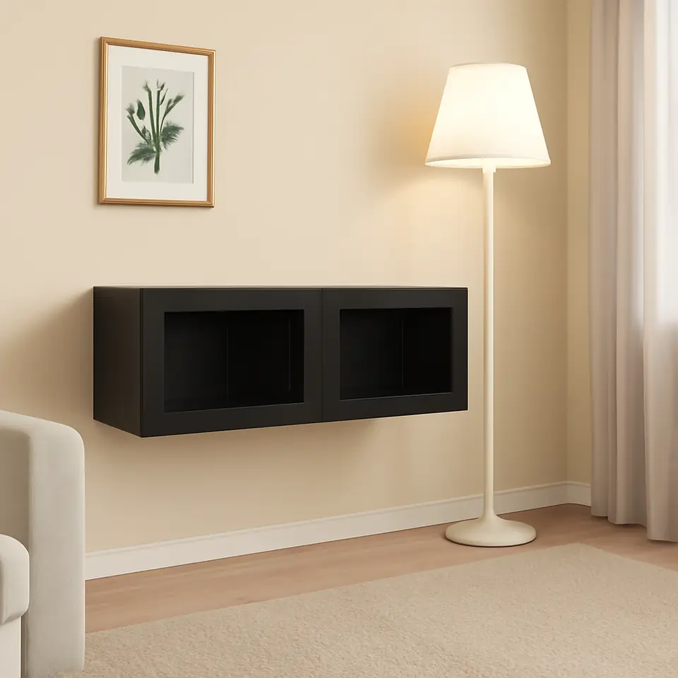 Møbelmontering BESTÅ Vægmonteret skabskombination, sortbrun/Sindvik, 120x42x38 cm | Professionel Møbelmontør