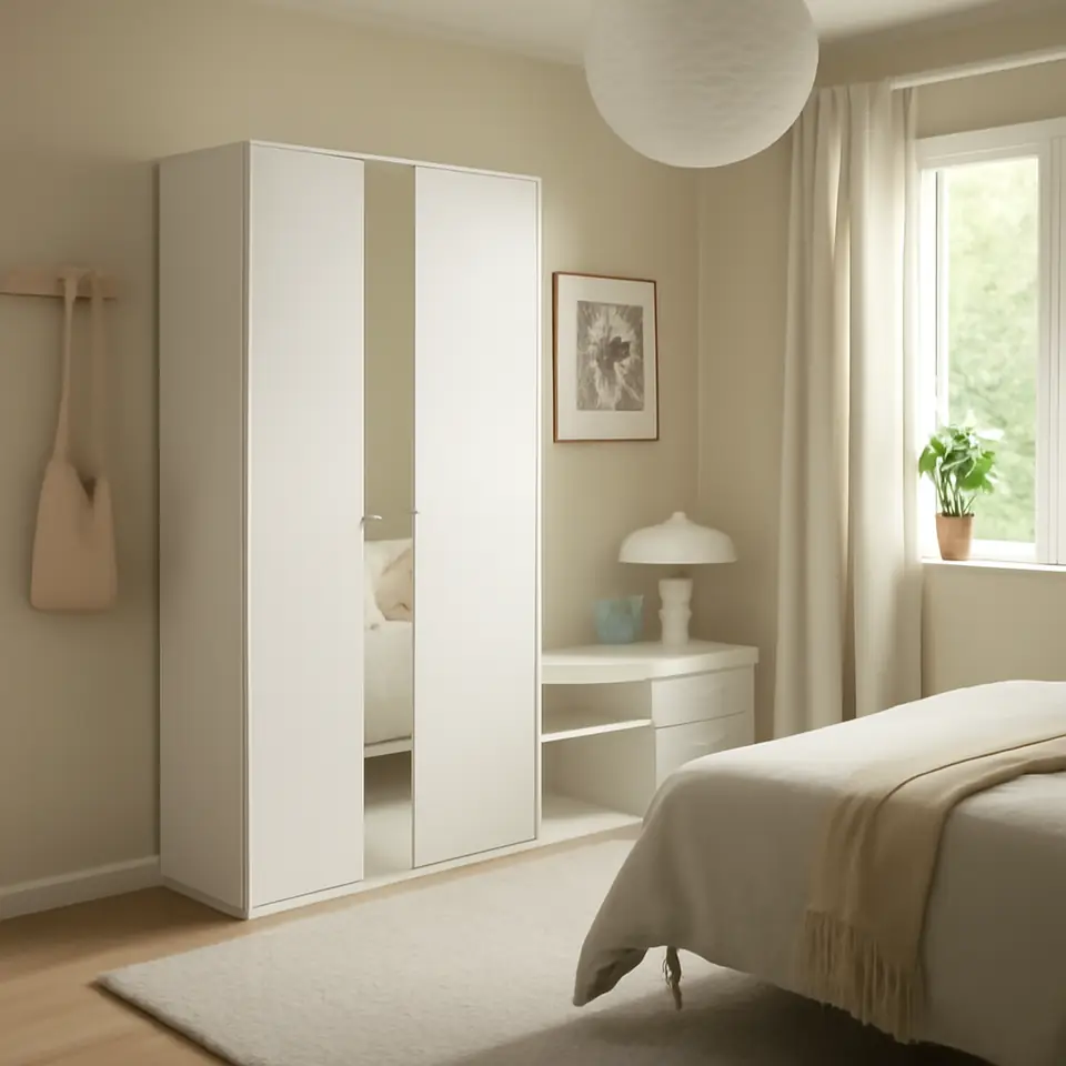 Møbelmontering VIHALS Garderobe- og siddekombination, hvid/spejl, 251x57x200 cm | Fast Pris i Storkøbenhavn
