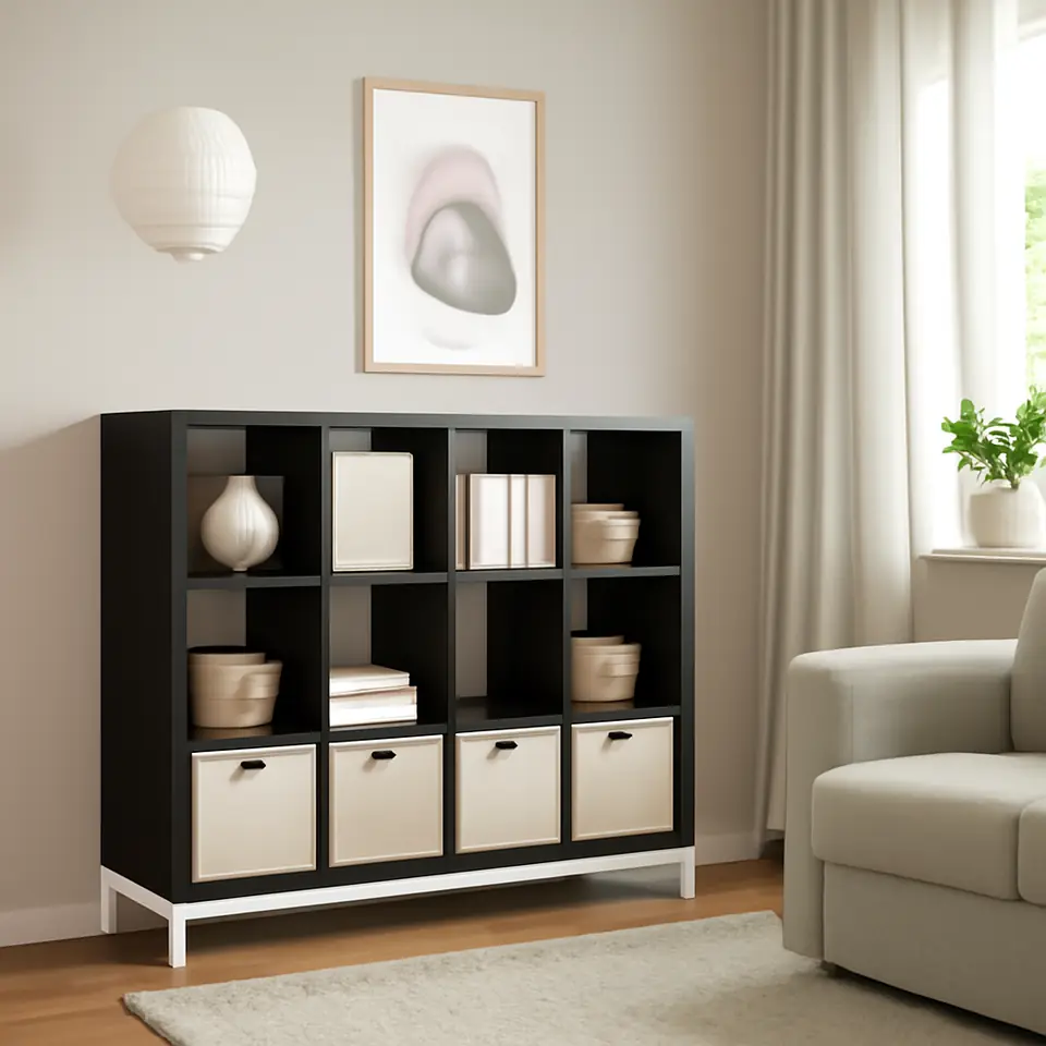 Møbelmontering KALLAX Reol med understel, sortbrun/hvid, 147×129 cm | Professionel Møbelmontør
