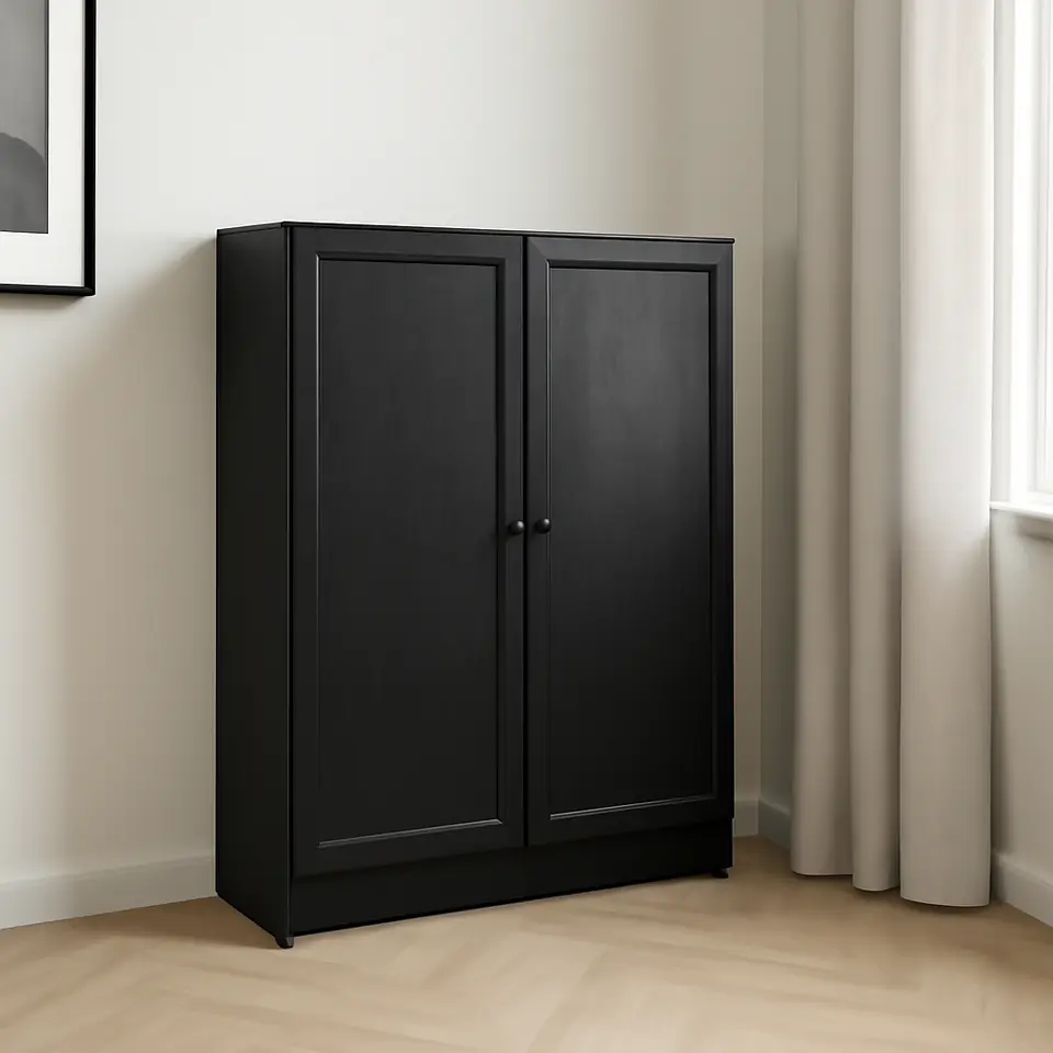 Møbelmontering BILLY / OXBERG Reol med døre, sort egetræsmønstret, 80x30x106 cm | Billig & Hurtig i København