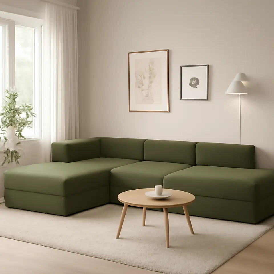 Møbelmontering JÄTTEBO 3,5-pers. modulsofa med chaiselong, Samsala mørk gulgrøn | Fast Pris i Storkøbenhavn
