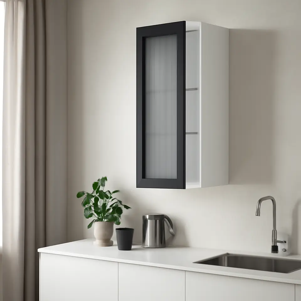 Møbelmontering METOD Vægskab med hylder/vitrinlåge, hvid/Hejsta antracit rillet glas, 30×80 cm | Fast Pris i Storkøbenhavn