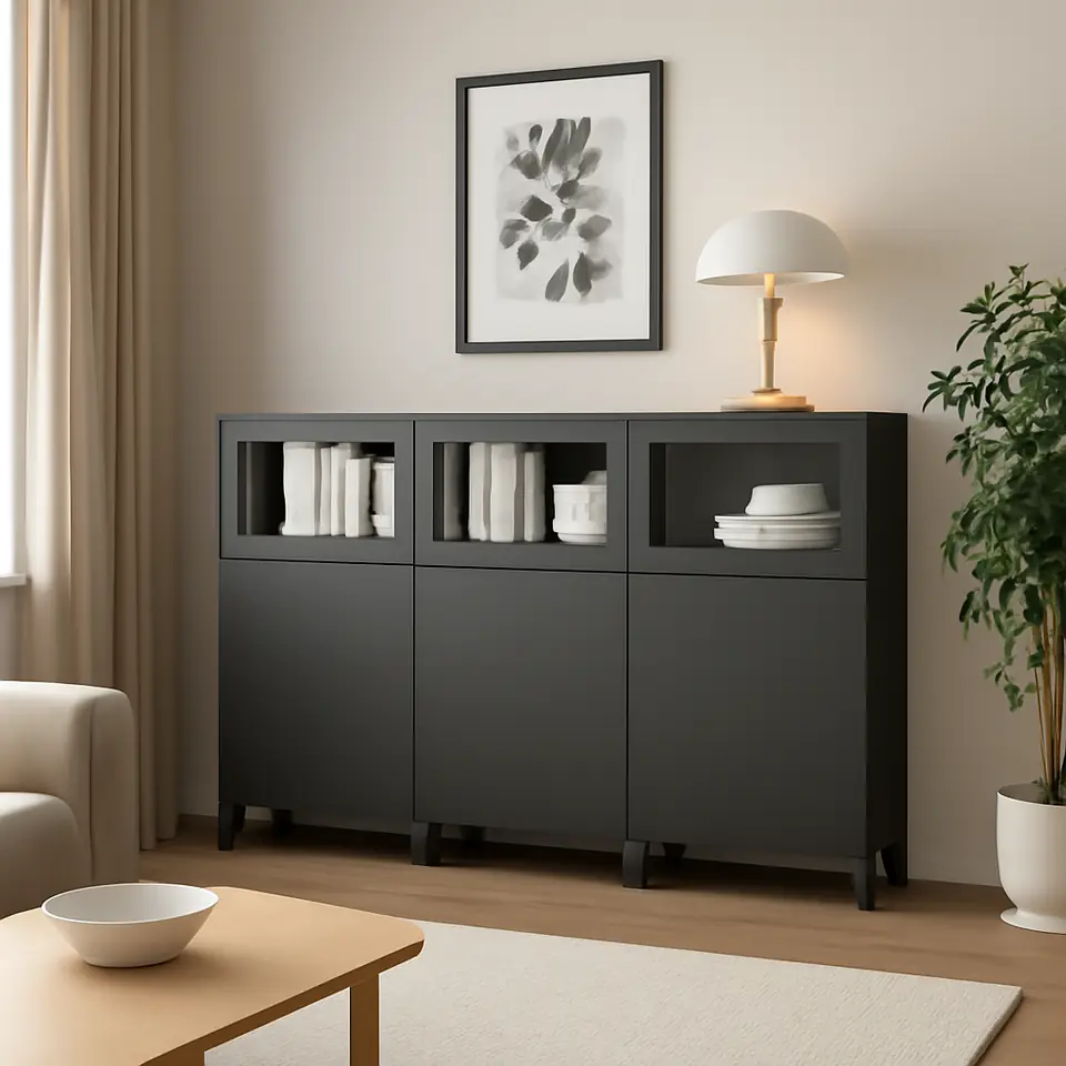Møbelmontering BESTÅ Opbevaring med låger, mørkegrå Lappviken/Sindvik mørkegrå, 180x42x112 cm | Samling af Møbler i Rødovre & Kbh