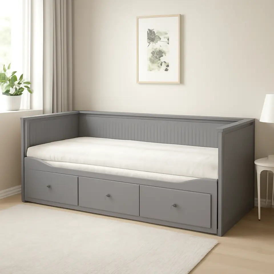 Møbelmontering HEMNES Sovesofa 3 skuffer/2 madrasser, grå/Åfjäll medium, 80×200 cm | Professionel Møbelmontør