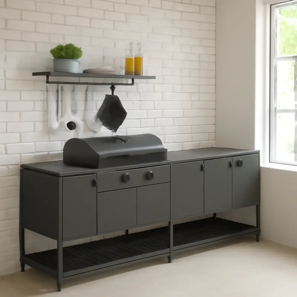 Møbelmontering BÅTSKÄR Udekøkken med kulgrill, mørkegrå, 240×60 cm | Professionel Møbelmontør