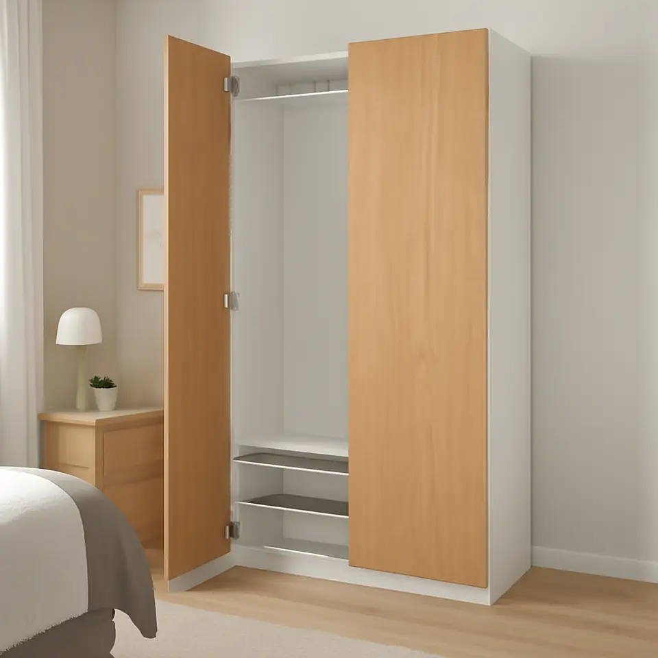 Møbelmontering PAX / STORKLINTA Garderobekombination, hvid/egetræsmønstret, 100x38x201 cm | Professionel Møbelmontør