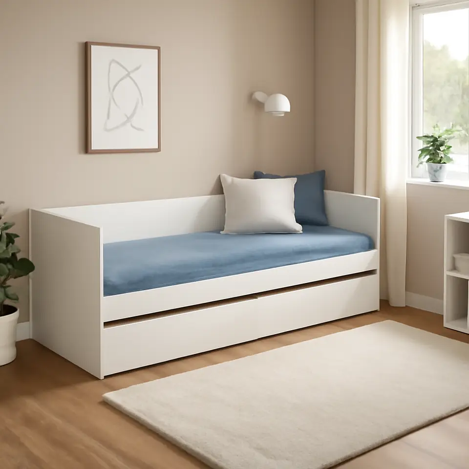 Møbelmontering VIHALS Sovesofa med opbevaring/1 madras, hvid/Ågotnes fast, 80×200 cm | Billig & Hurtig i København