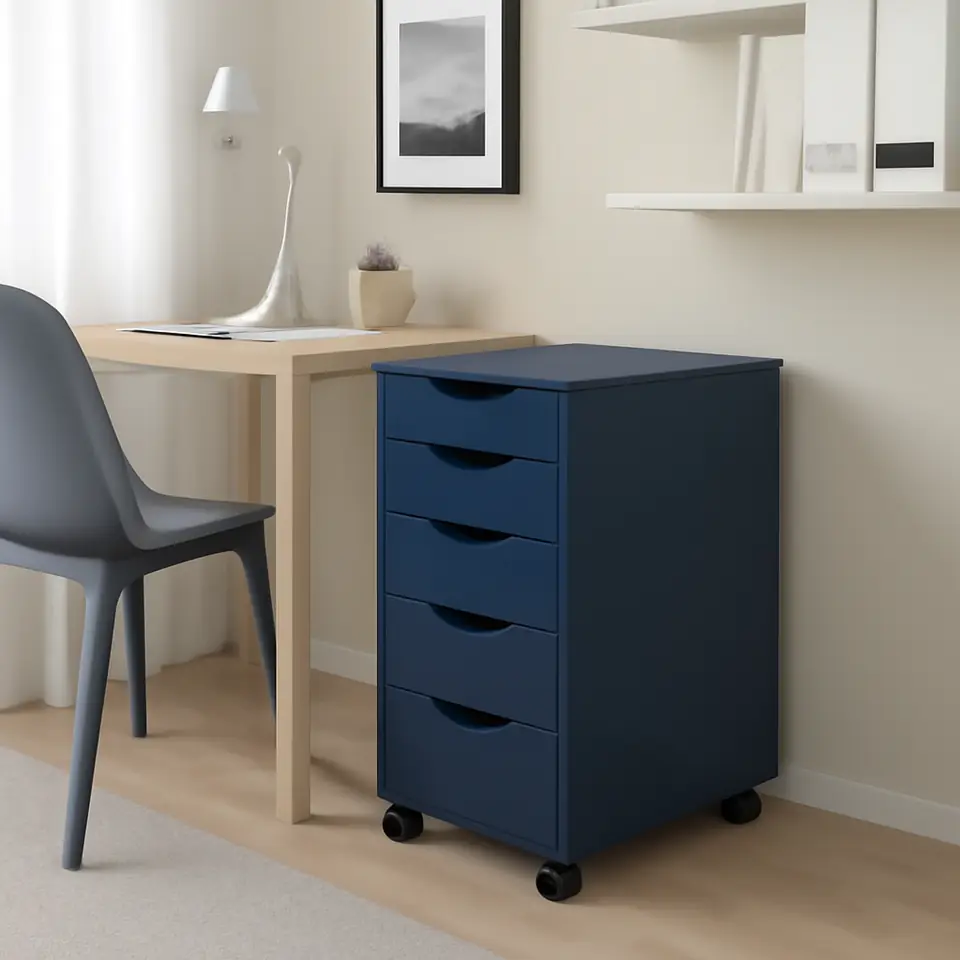 Møbelmontering ALEX Skuffeelement med hjul, sortblå, 36×76 cm | Professionel Møbelmontør