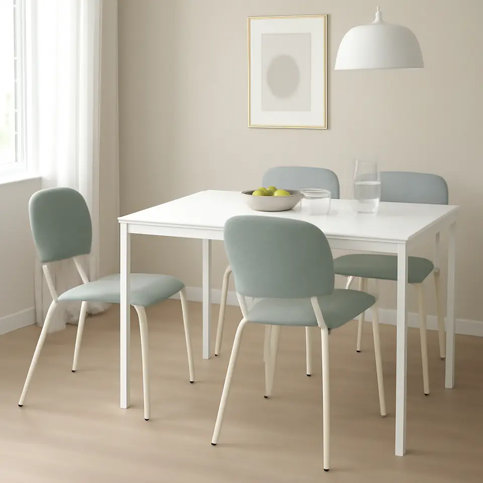 Møbelmontering VIHALS / VIHALS Bord og 4 stole, hvid/hvid Tibbleby gråbeige, 120/180×74 cm | Professionel Møbelmontør