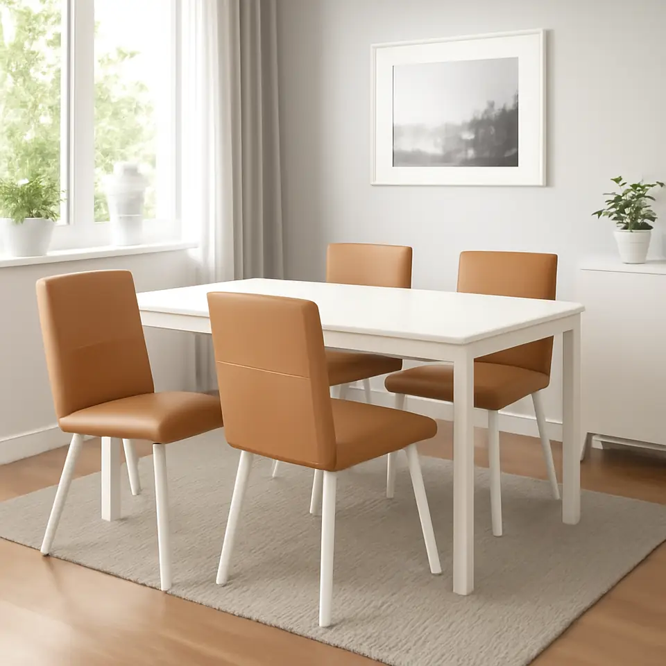 Møbelmontering TONSTAD / TONSTAD Bord og 4 stole, råhvid/Bomstad gyldenbrun råhvid, 150×80 cm | Få et tilbud i dag